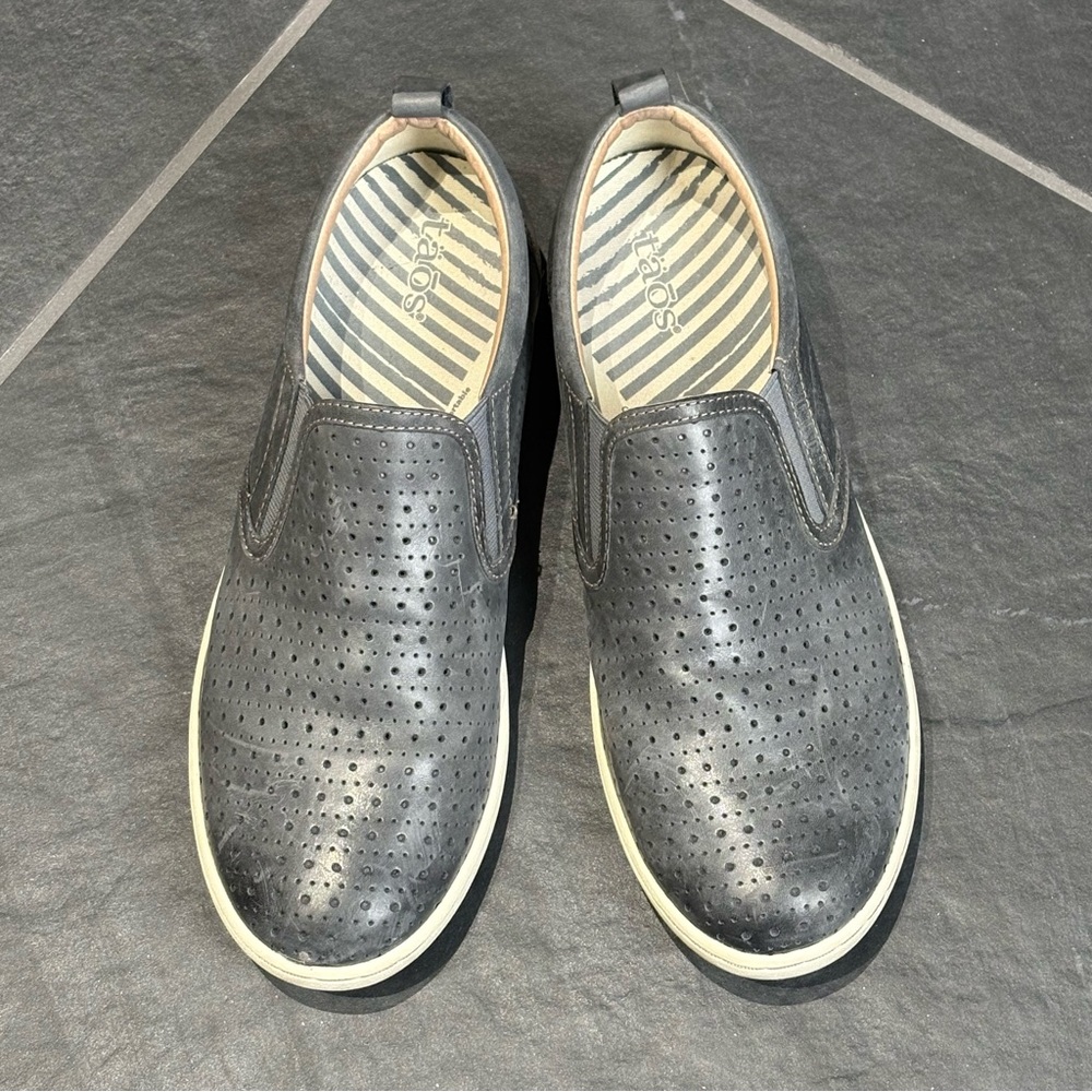 TAOS Perforated Gray Leather Slip On Size 10
